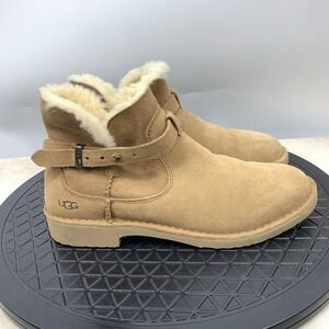 UGG Elisa Boots Women Size 8 Shoes Brown Suede Shearling Lined Ankle Booties